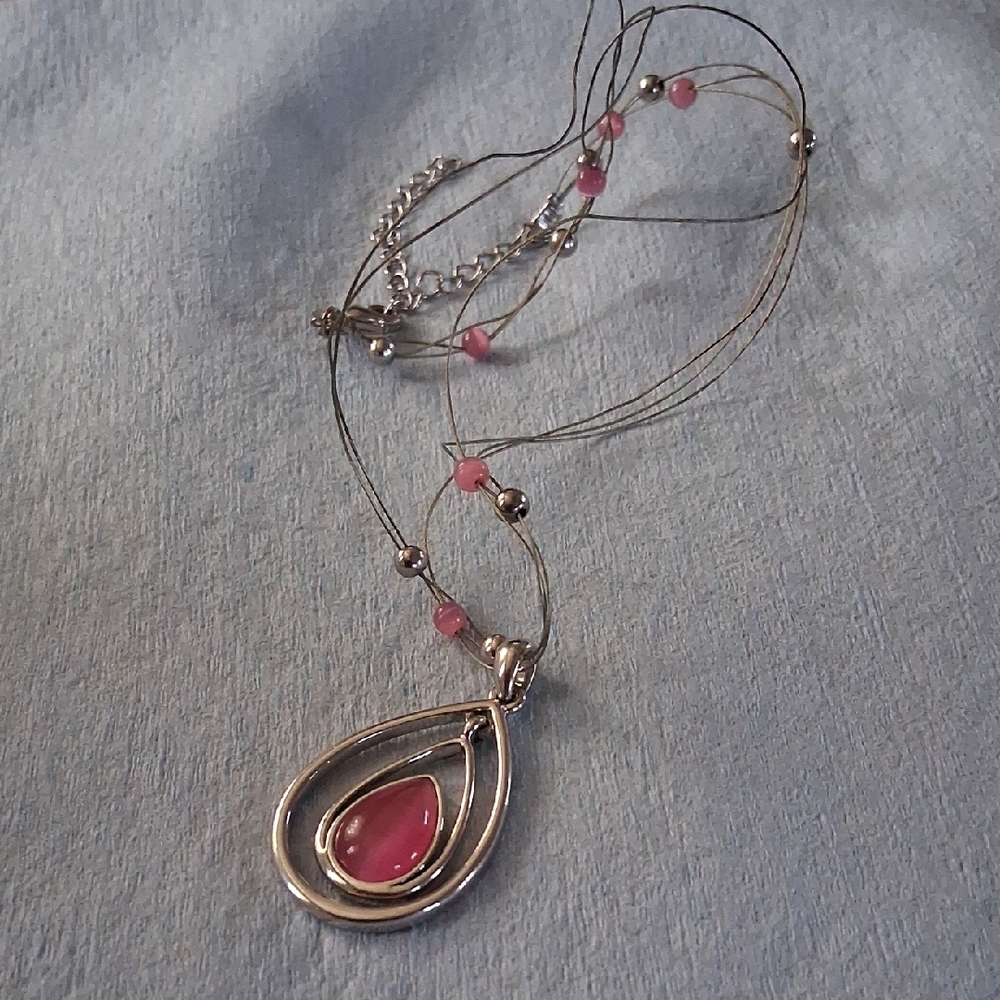 Chic Pink and Silver Teardrop Necklace